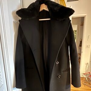 Acne Studios Omana Black Winter full length coat removable fur collar 34
